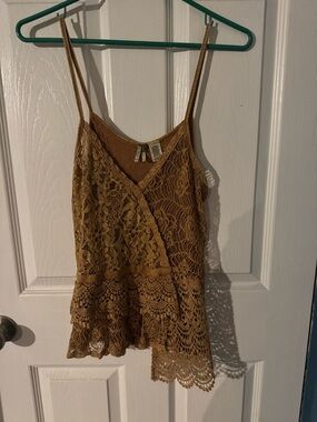 BKE Brown Lace Camisole with Peplum Hem
